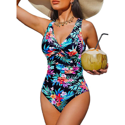 Marésa™ – Tummy-Control One-Piece Swimsuit with Ruched Panel & V-Neck + 50% OFF