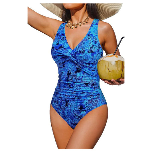 Marésa™ – Tummy-Control One-Piece Swimsuit with Ruched Panel & V-Neck + 50% OFF
