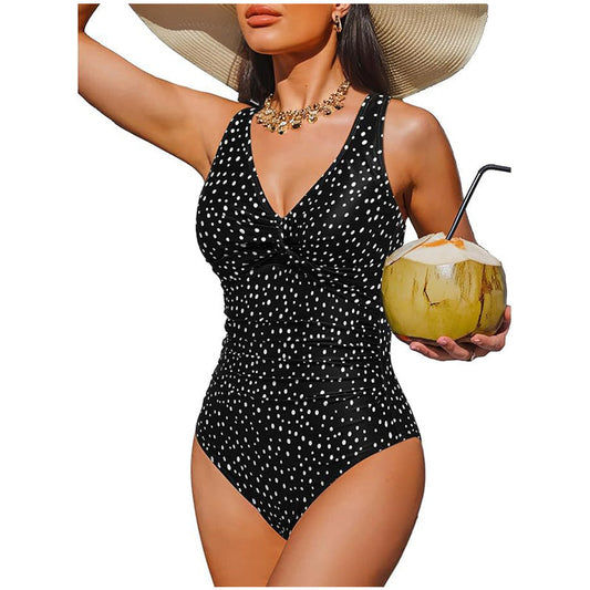 Marésa™ – Tummy-Control One-Piece Swimsuit with Ruched Panel & V-Neck + 50% OFF