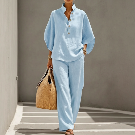 Drapelle™  – Stand-Up Collar Top & Wide-Leg Trouser Co-ord Set + 50% OFF