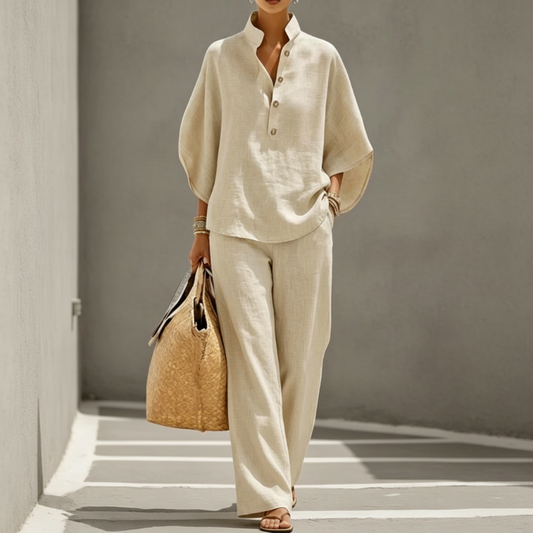 Drapelle™  – Stand-Up Collar Top & Wide-Leg Trouser Co-ord Set + 50% OFF