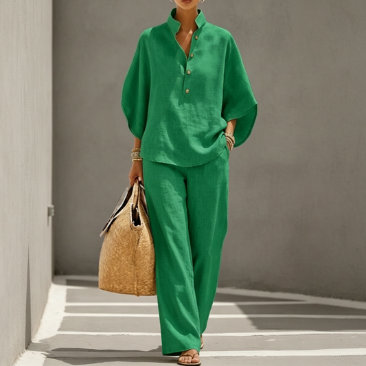 Drapelle™  – Stand-Up Collar Top & Wide-Leg Trouser Co-ord Set + 50% OFF