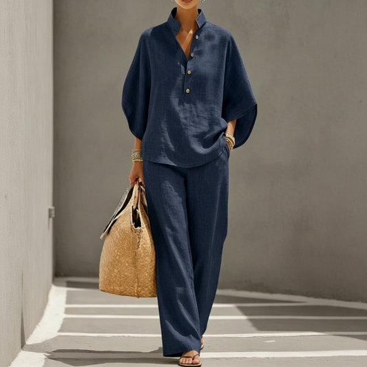 Drapelle™  – Stand-Up Collar Top & Wide-Leg Trouser Co-ord Set + 50% OFF