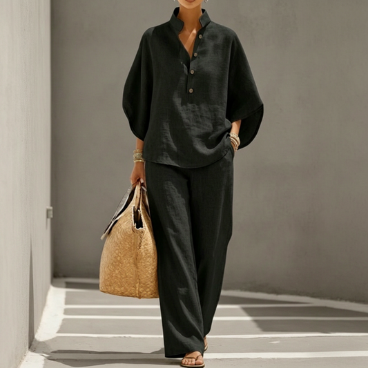 Drapelle™  – Stand-Up Collar Top & Wide-Leg Trouser Co-ord Set + 50% OFF